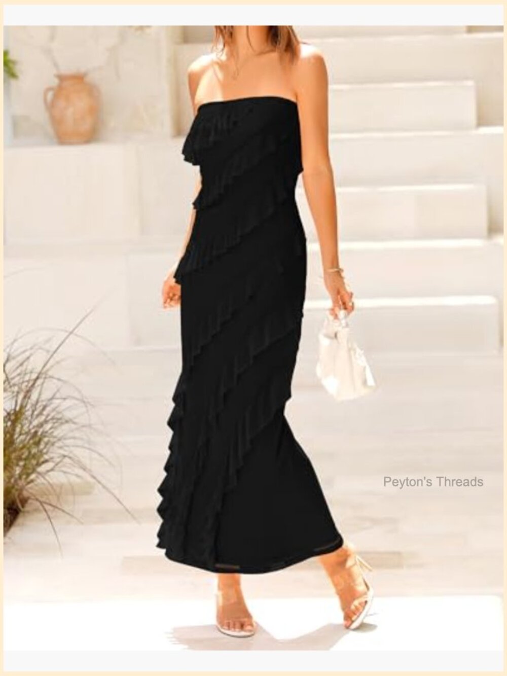 Strapless Mesh Bodycon Midi Dress with Ruffle Detail for Cocktail Parties - Picture 5 of 7